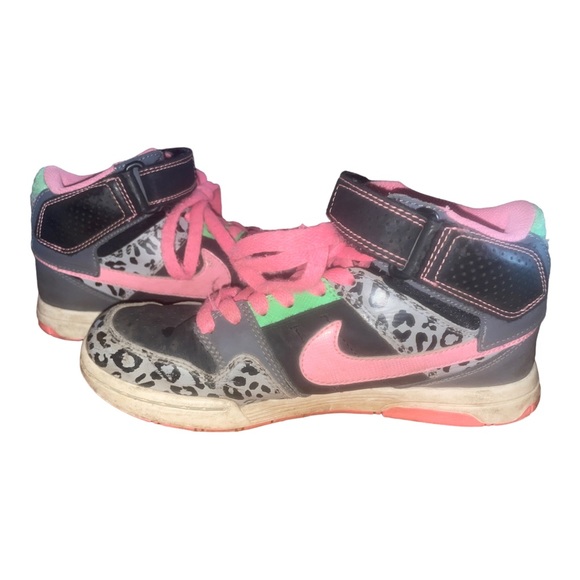 NIKE Mogan Mid Pro Pink Green Cheetah Leopard High Top Sneakers Shoes, Size 4Y - Picture 3 of 10